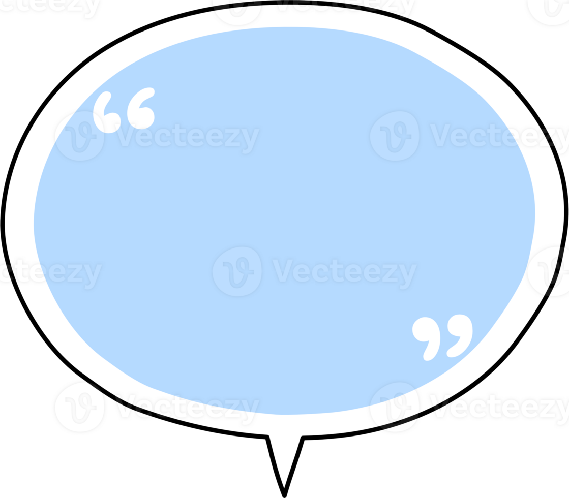 Blue speech bubble balloon with quotation marks, icon sticker memo keyword planner text box banner, flat png transparent element design