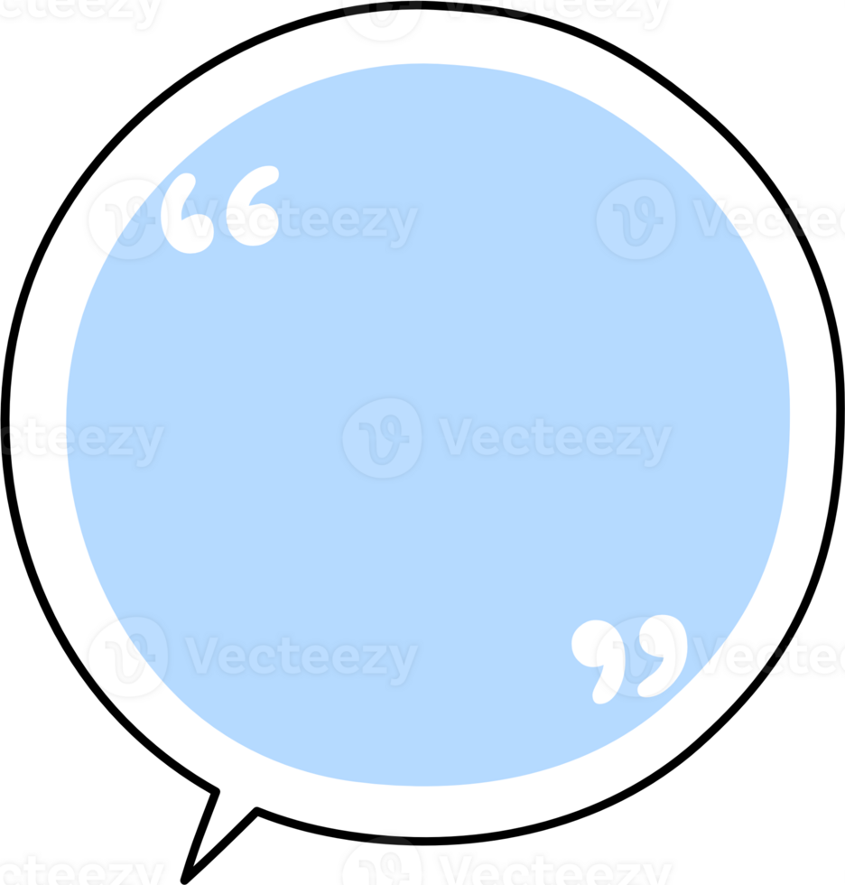 Blue speech bubble balloon with quotation marks, icon sticker memo keyword planner text box banner, flat png transparent element design