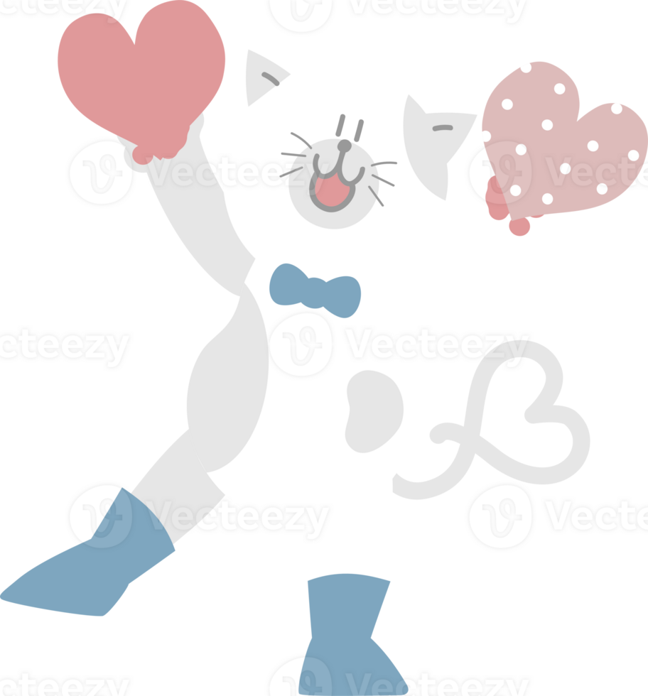 happy valentine's day with cat holding heart, love concept, flat png cartoon character design transparent