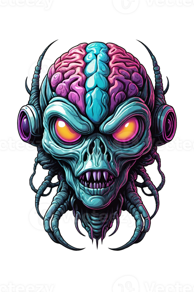 AI generated Zombie head with eyes and brain png