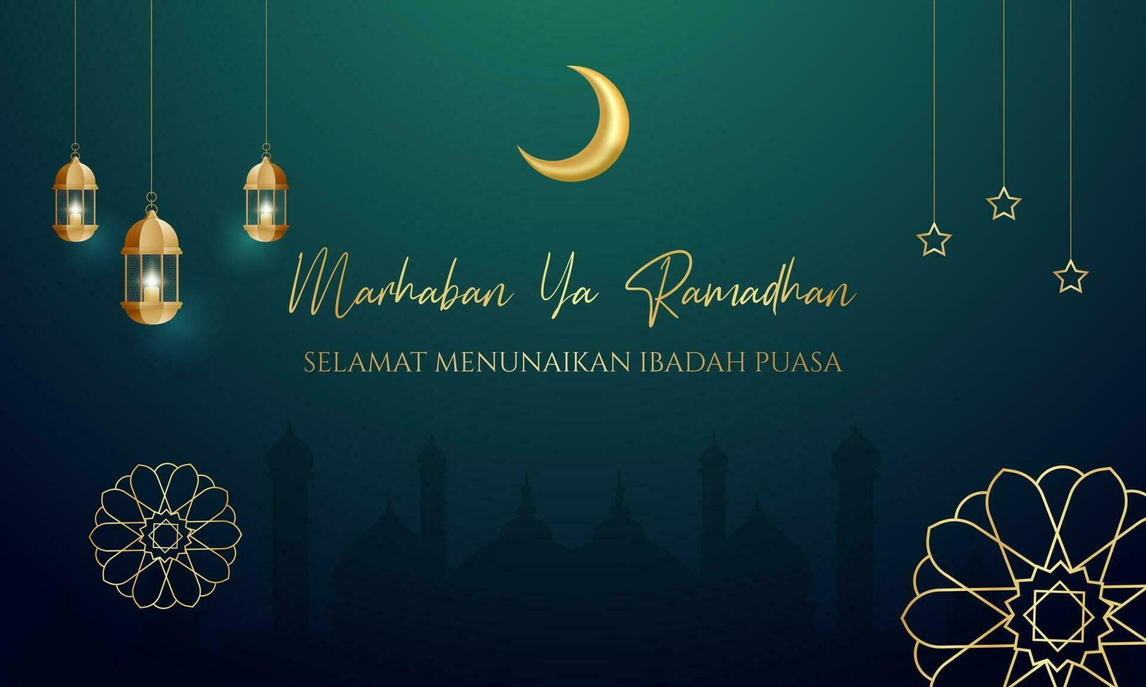 marhaban ya ramadhan acogedor de Ramadán kareem y contento rápido vector