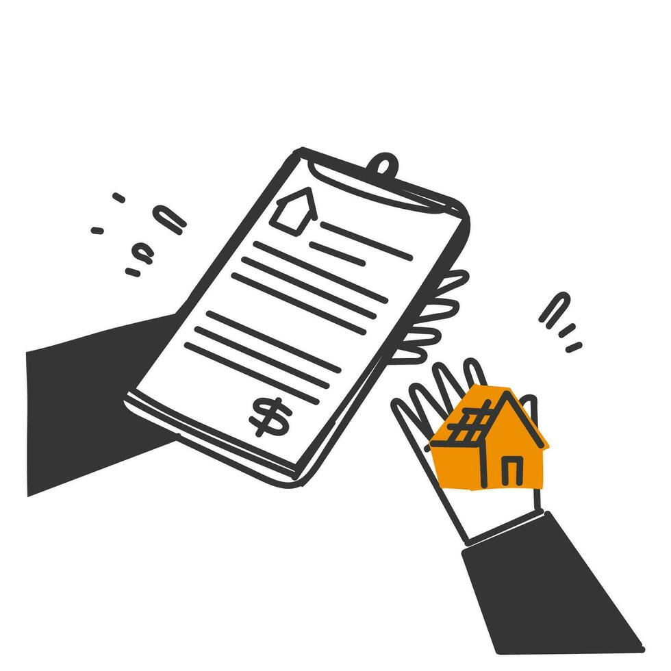 hand drawn doodle doodle house with document price illustration vector