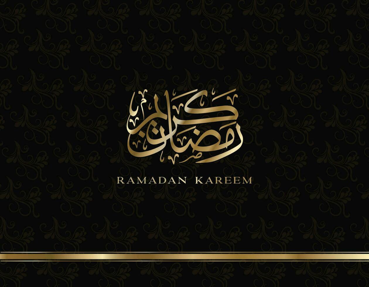 dorado brillante Ramadán kareem caligrafía antecedentes diseño vector. dorado Ramadán Mubarak saludo tarjeta diseño vector