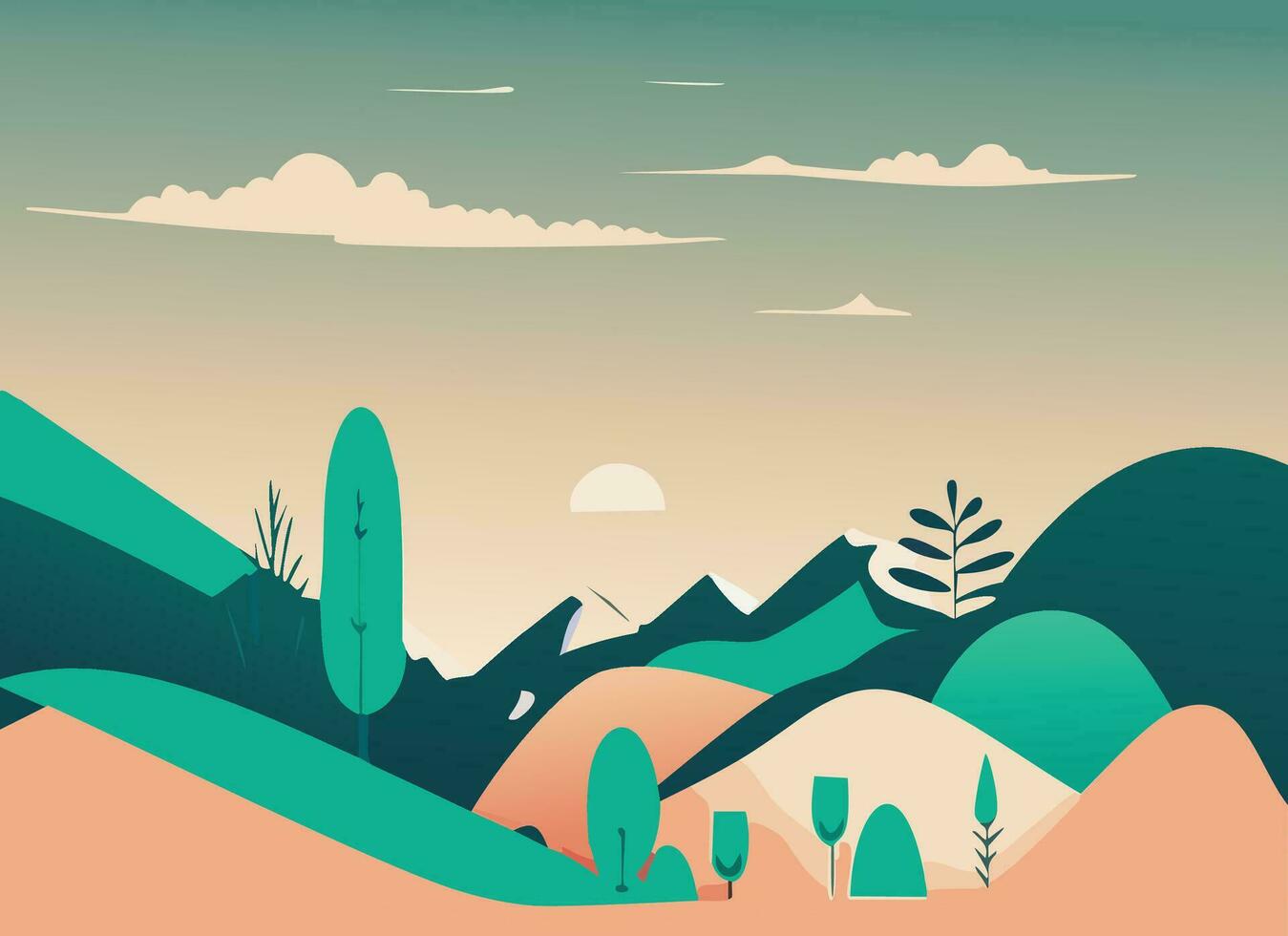 Empty Blues Boho Minimal Landscape Illustration Nature Mountains Abstract Art vector