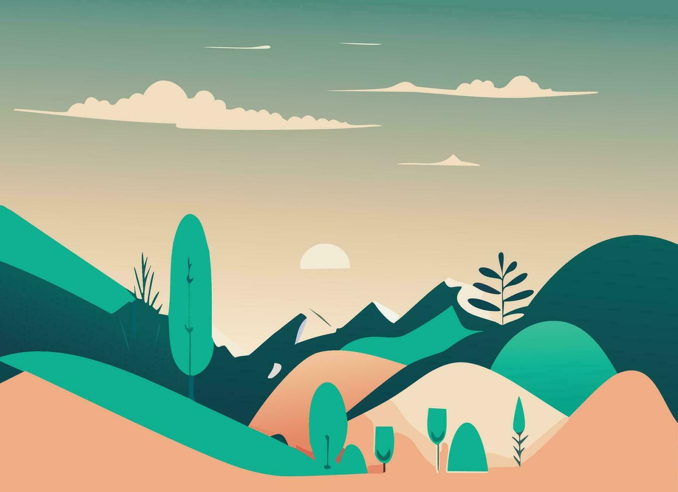 vacío blues boho mínimo paisaje ilustración naturaleza montañas resumen Arte vector