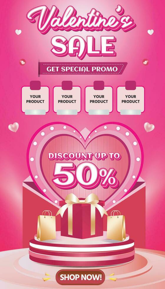 Valentine February Big sale banner discount promotion background love social media 3 vector