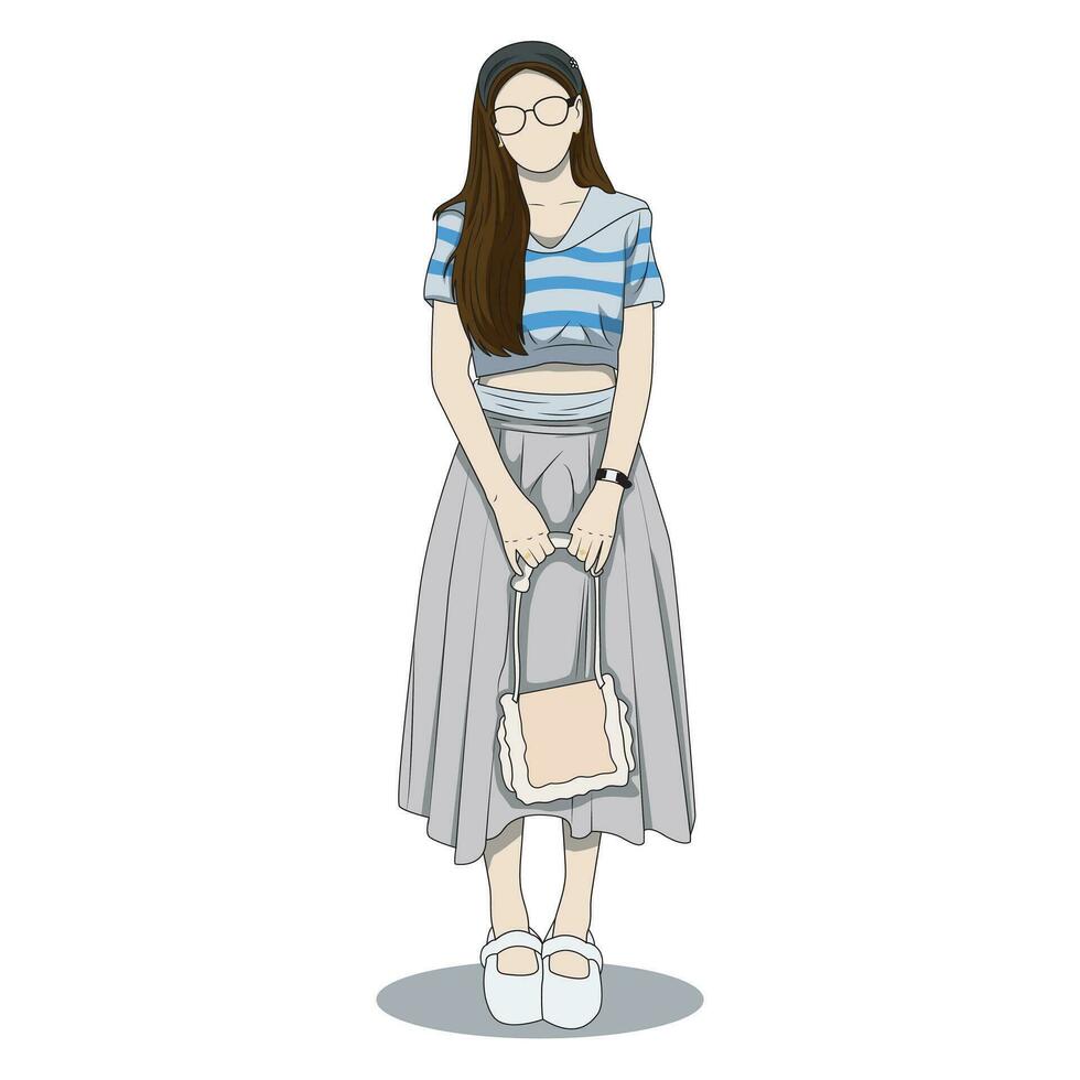 vector illustration of a beautiful slim woman standing with a tote bag. women with cute fashion