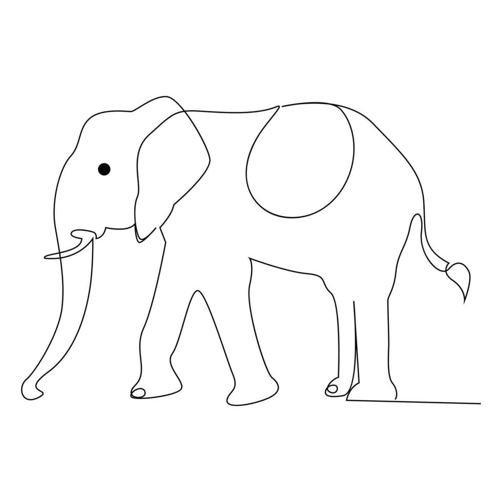 World wild life continuous single line art drawing and elephant one line outline vector art  illustration