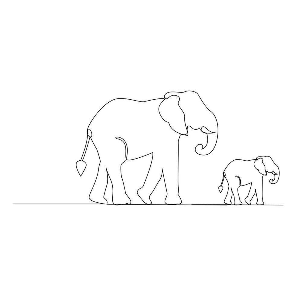 mundo salvaje vida continuo soltero línea Arte dibujo y elefante uno línea contorno vector Arte ilustración