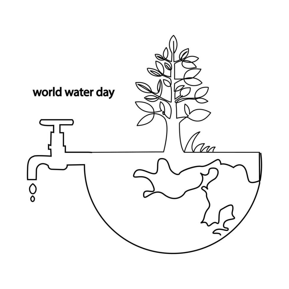 World water day continuous single line drawing and one line water droplets outline vector art illustration