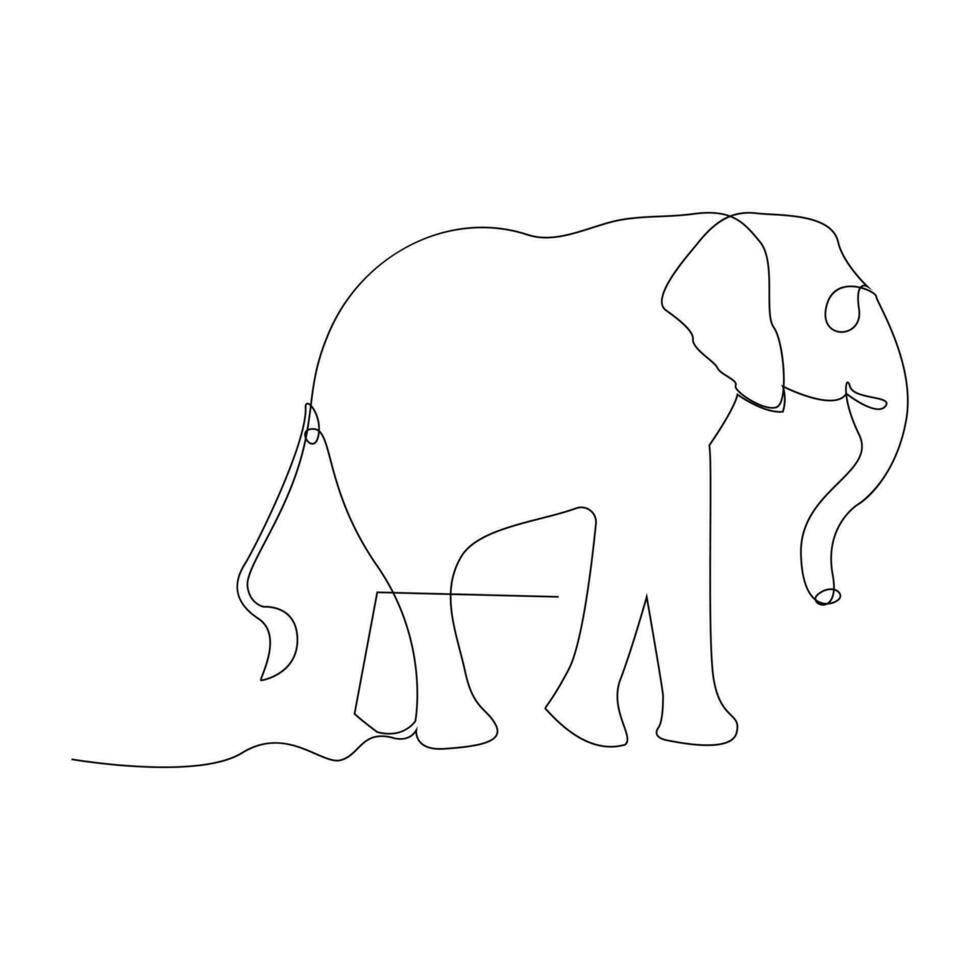 World wild life continuous single line art drawing and elephant one line outline vector art  illustration