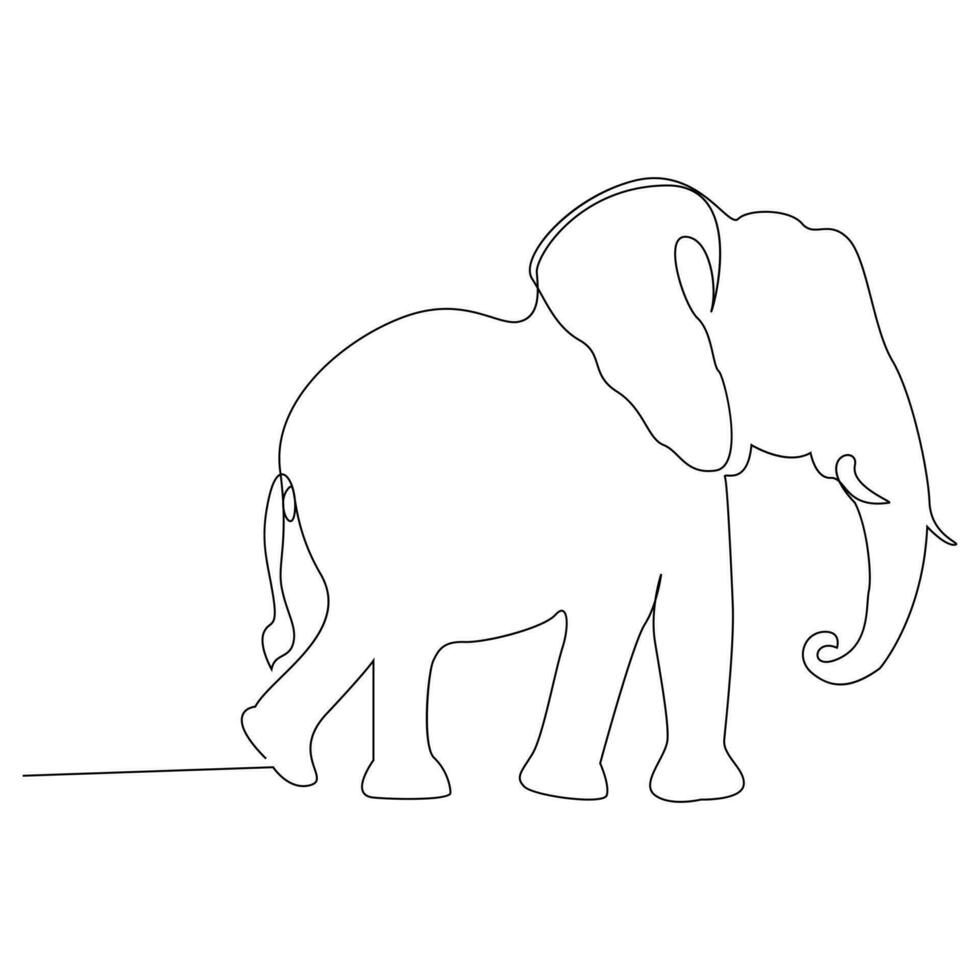 World wild life continuous single line art drawing and elephant one line outline vector art  illustration