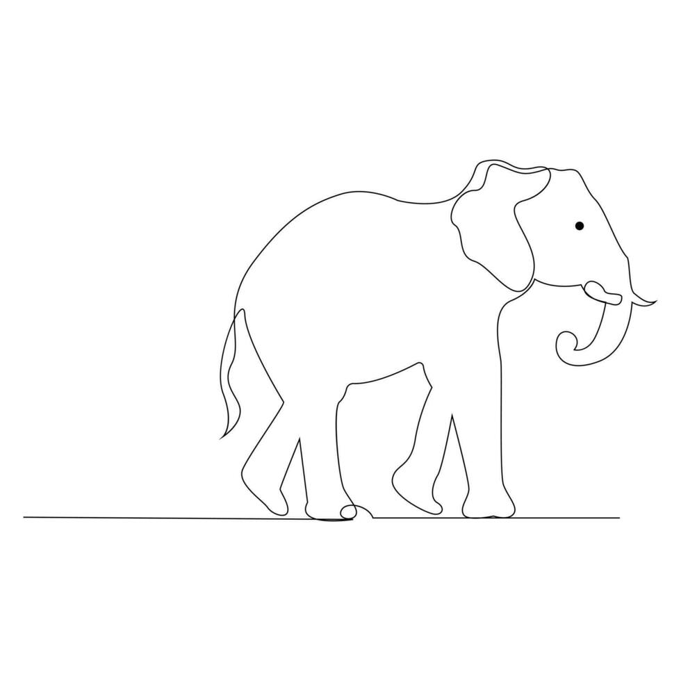 World wild life continuous single line art drawing and elephant one line outline vector art  illustration