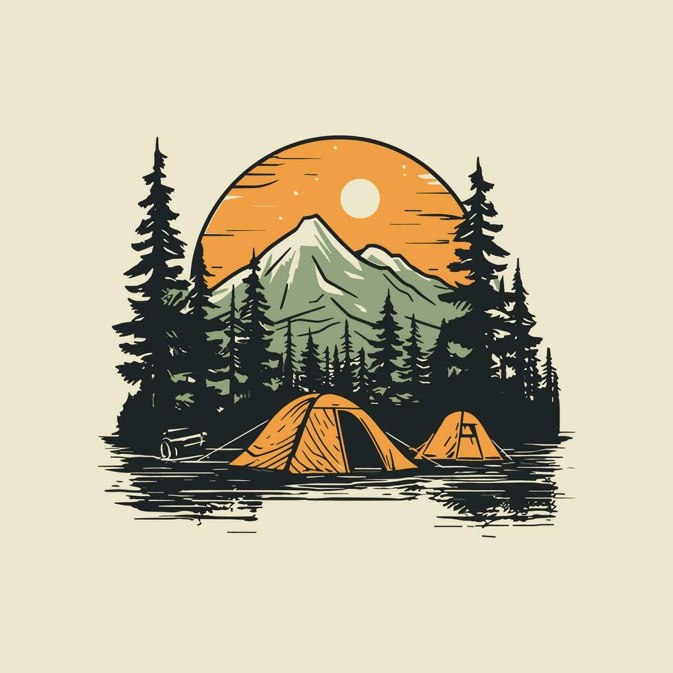 Camping vintage vector illustration for t-shirt design