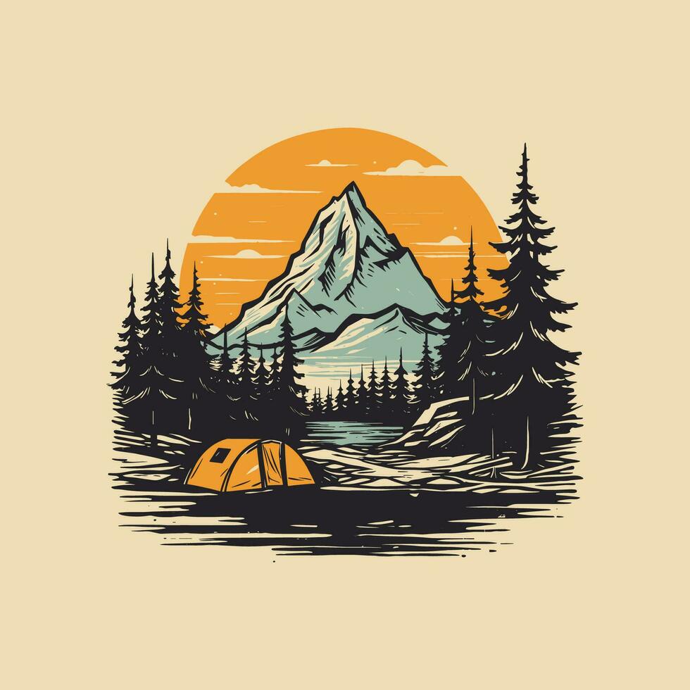 Camping vintage vector illustration for t-shirt design