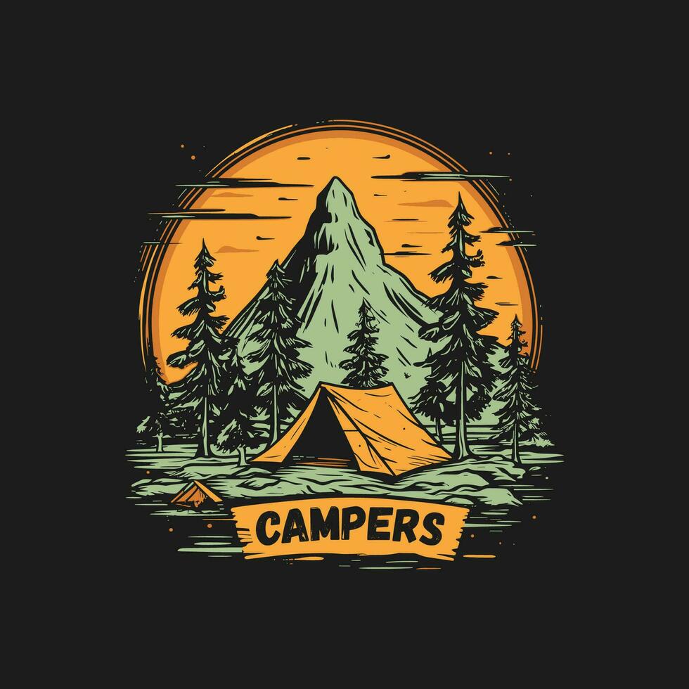 Camping vintage vector illustration for t-shirt design