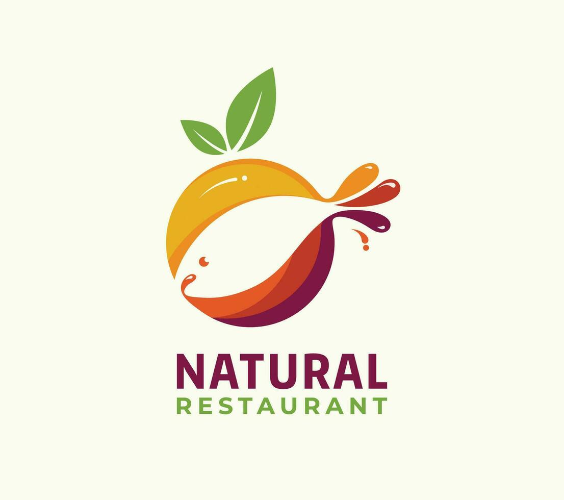 organic fruit food logo with fish in negative space vector