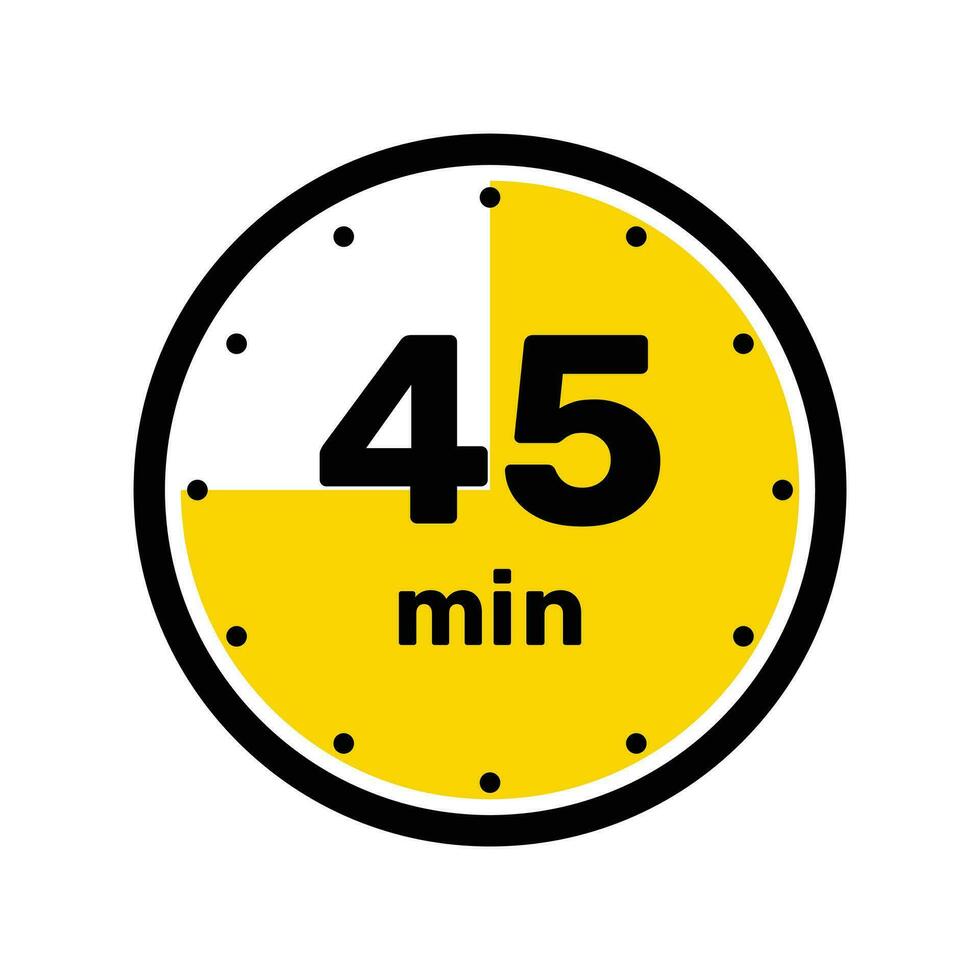 45 minutos término análogo reloj icono blanco antecedentes diseño. vector