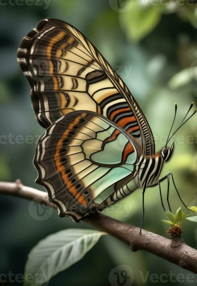 AI generated a butterfly is sitting on a plant with leaves photo