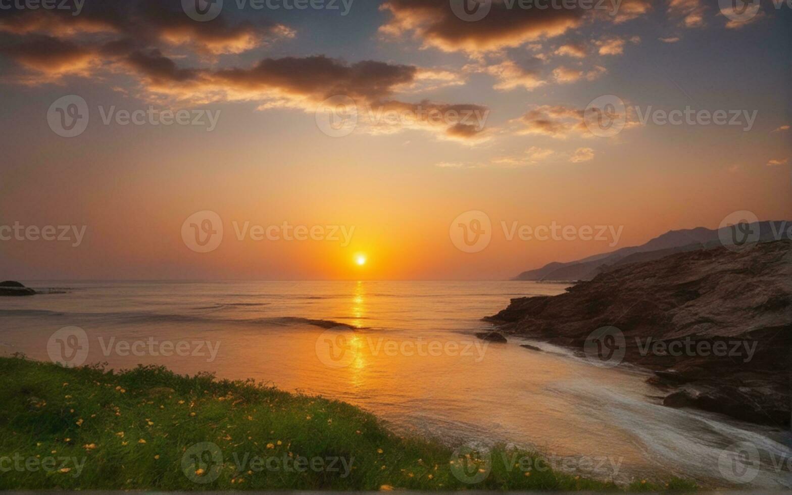 AI generated a beautiful sunset over the ocean with waves photo