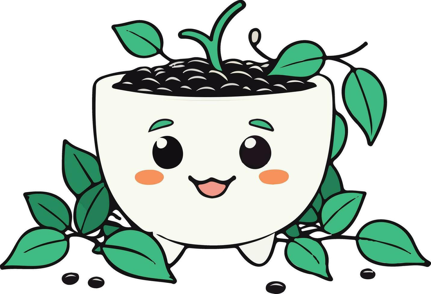 Cute plant pot tea pot design vector