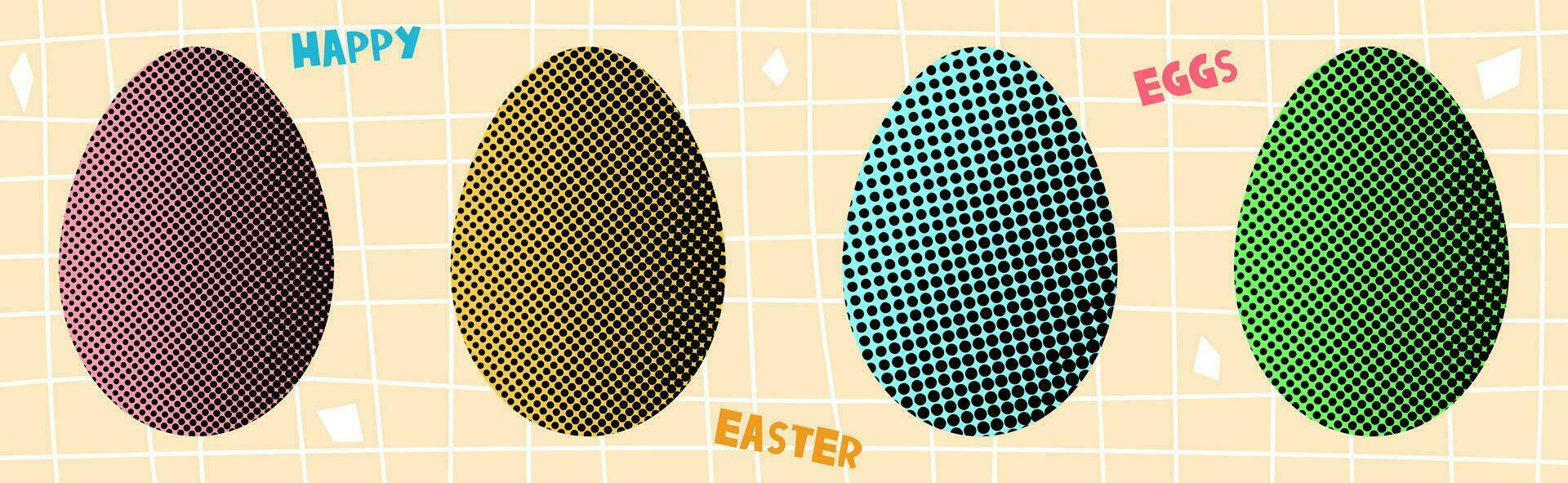 Set of Easter eggs made with halftone design. Colorful Easter eggs. vector