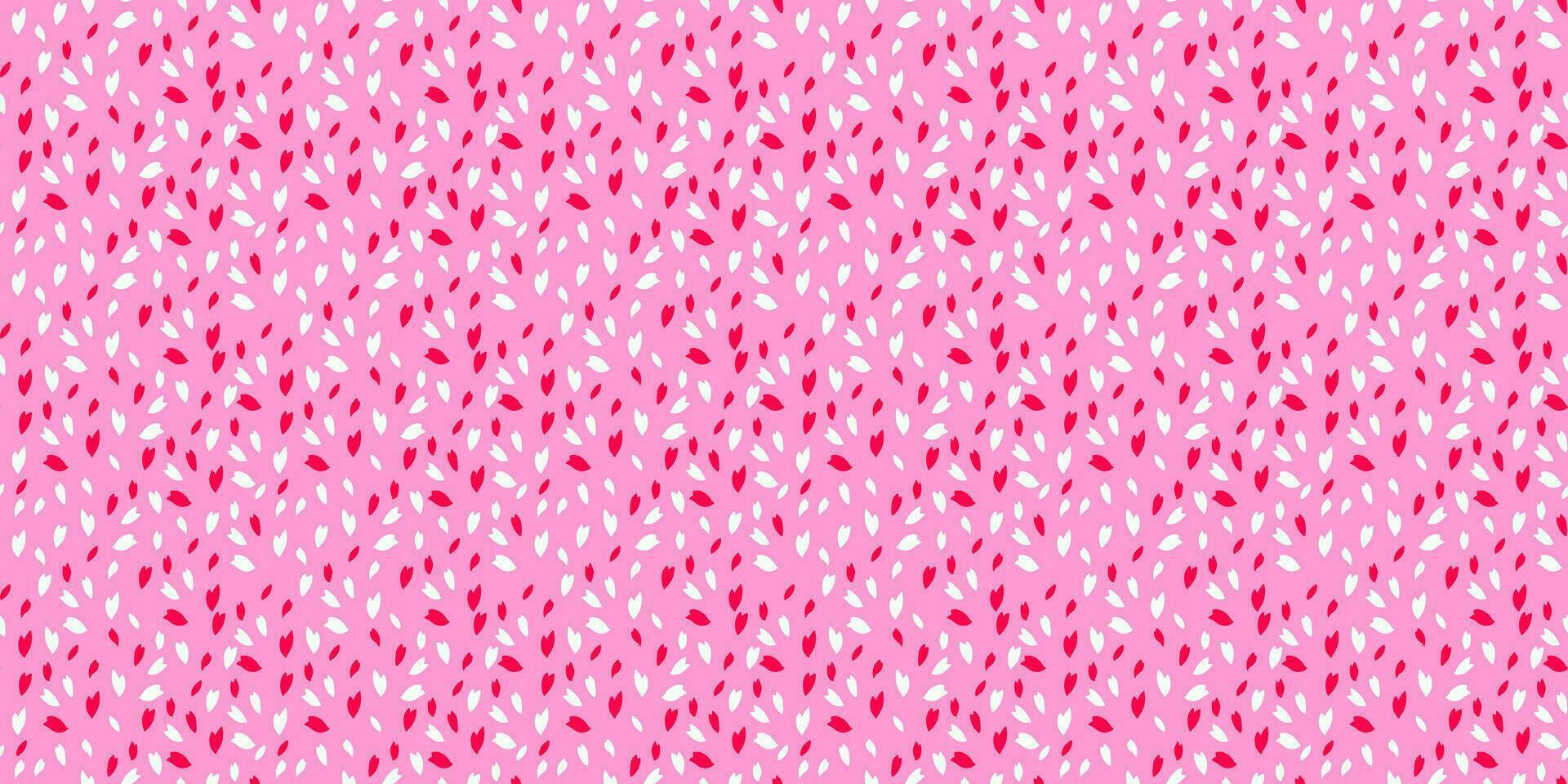 Trendy vibrant seamless pattern with polka dot, random dots, spots, drops on a pink background. Vector hand drawn sketch shape. Simple creative texture tiny, snowflakes, circles, leaflets printing.