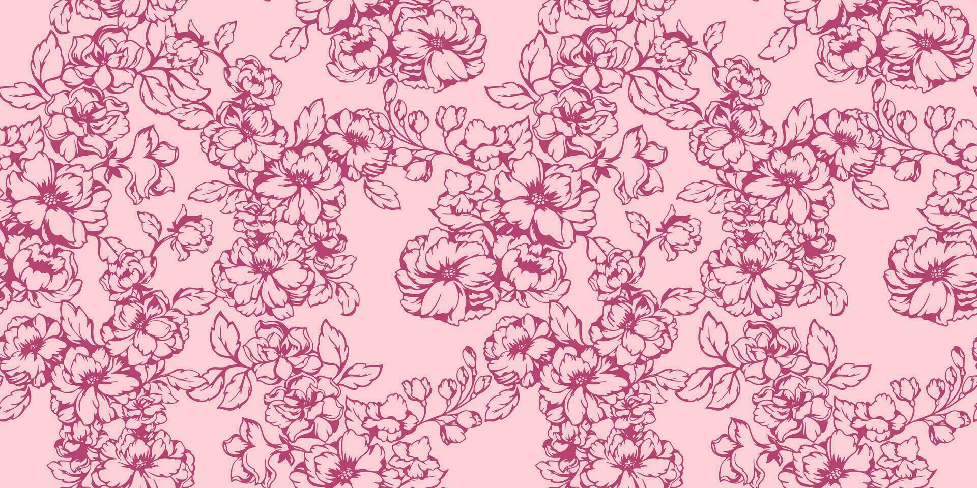 Blooming textured branches flowers with buds, leaves seamless pattern. Vector hand drawn. Pastel background with abstract artistic  graphic floral printing. Design for fashion, fabric, wallpaper.