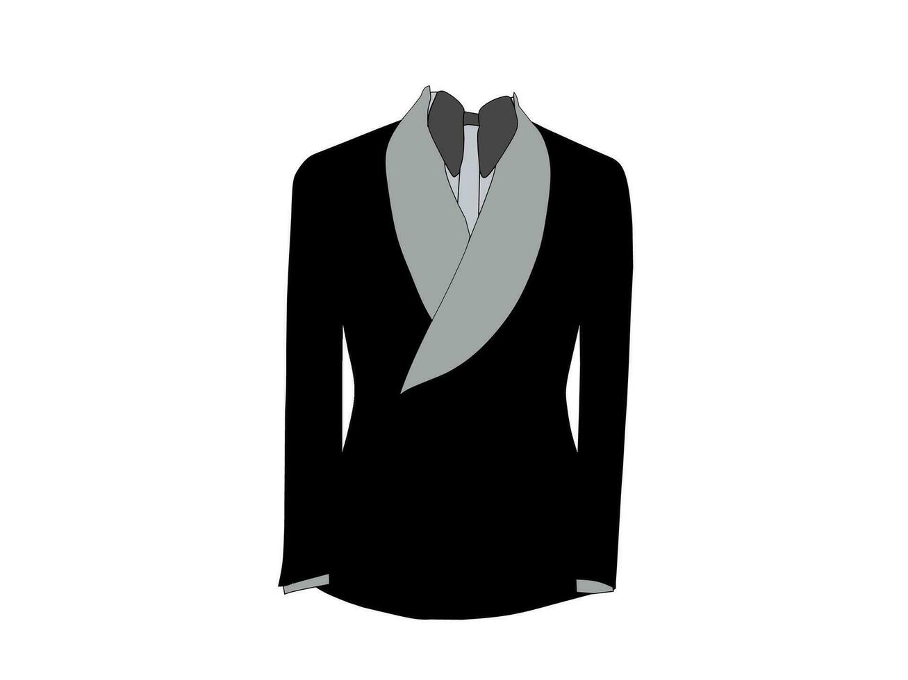 Vector illustration about wearing a black Tuxedo on a white background.  Formal clothing and fashion theme concept