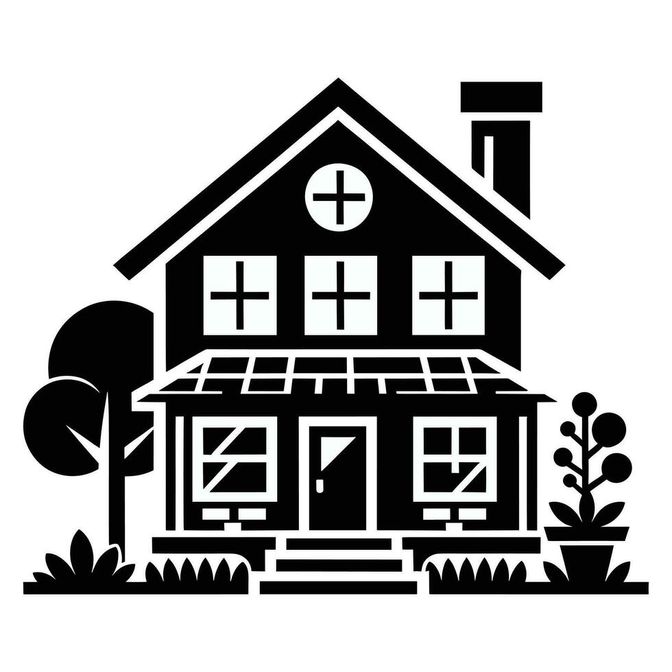 House with plants vector silhouette