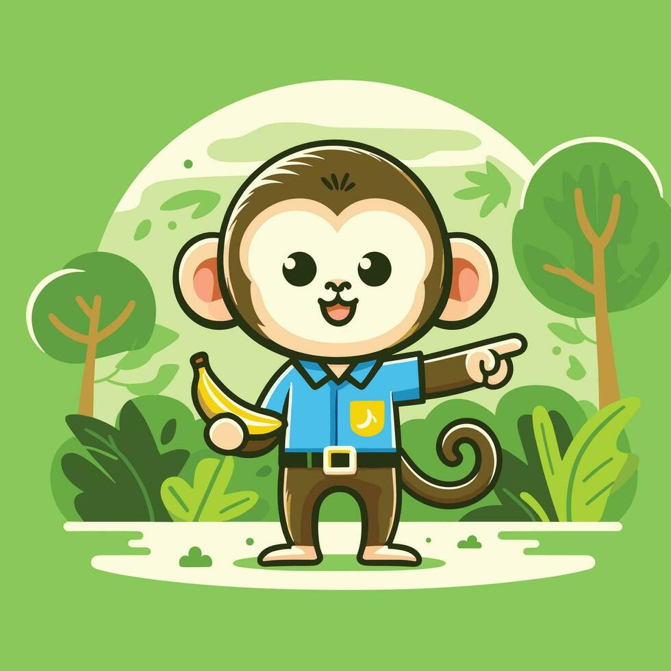 mono con un plátano en su mano vector ilustración