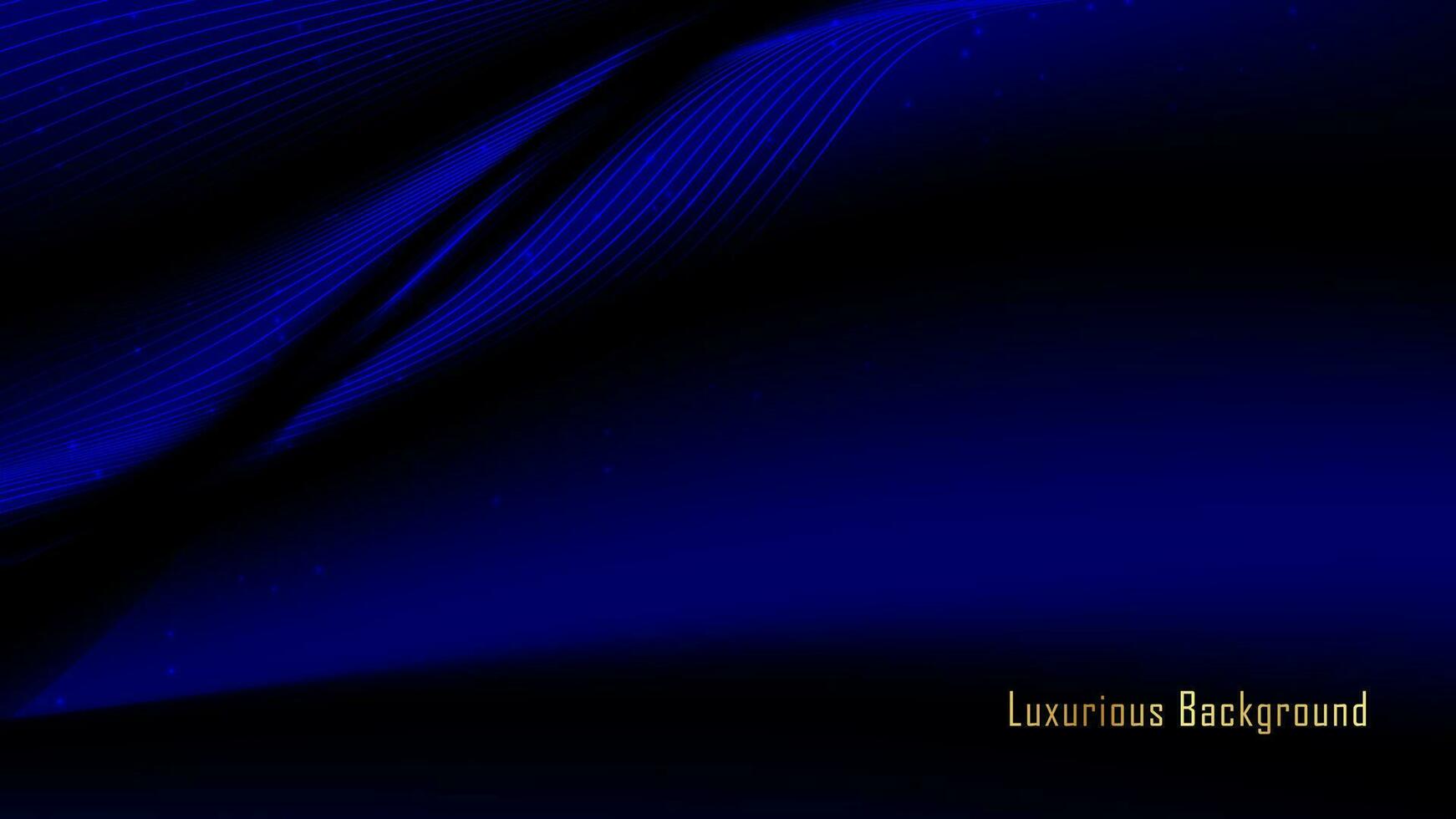Vector luxurious dynamic blue black wavy background with golden text. modern black-blue silk luxury background for business
