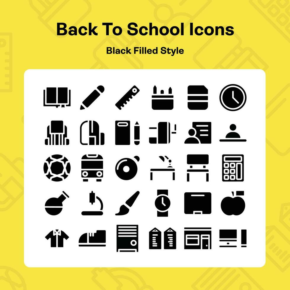 Back To School Icon Set in Solid Style for School Presentation vector