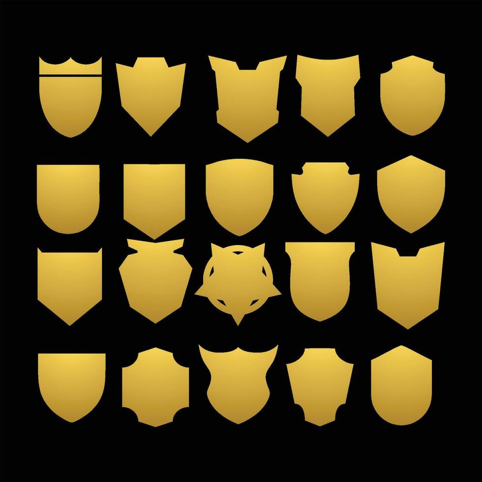 Silhouette Shield icon set in vintage style, Protect shield security line icons. Badge quality symbol, sign, logo or emblem, Vector, crown. vector
