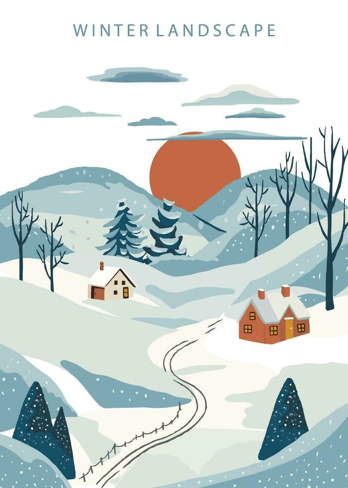 winter landscape background with mountain,tree.Editable vector illustration for postcard,a4 vertical size