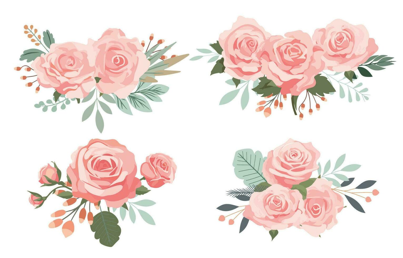 pink rose object element set with leaf.illustration vector for postcard,sticker