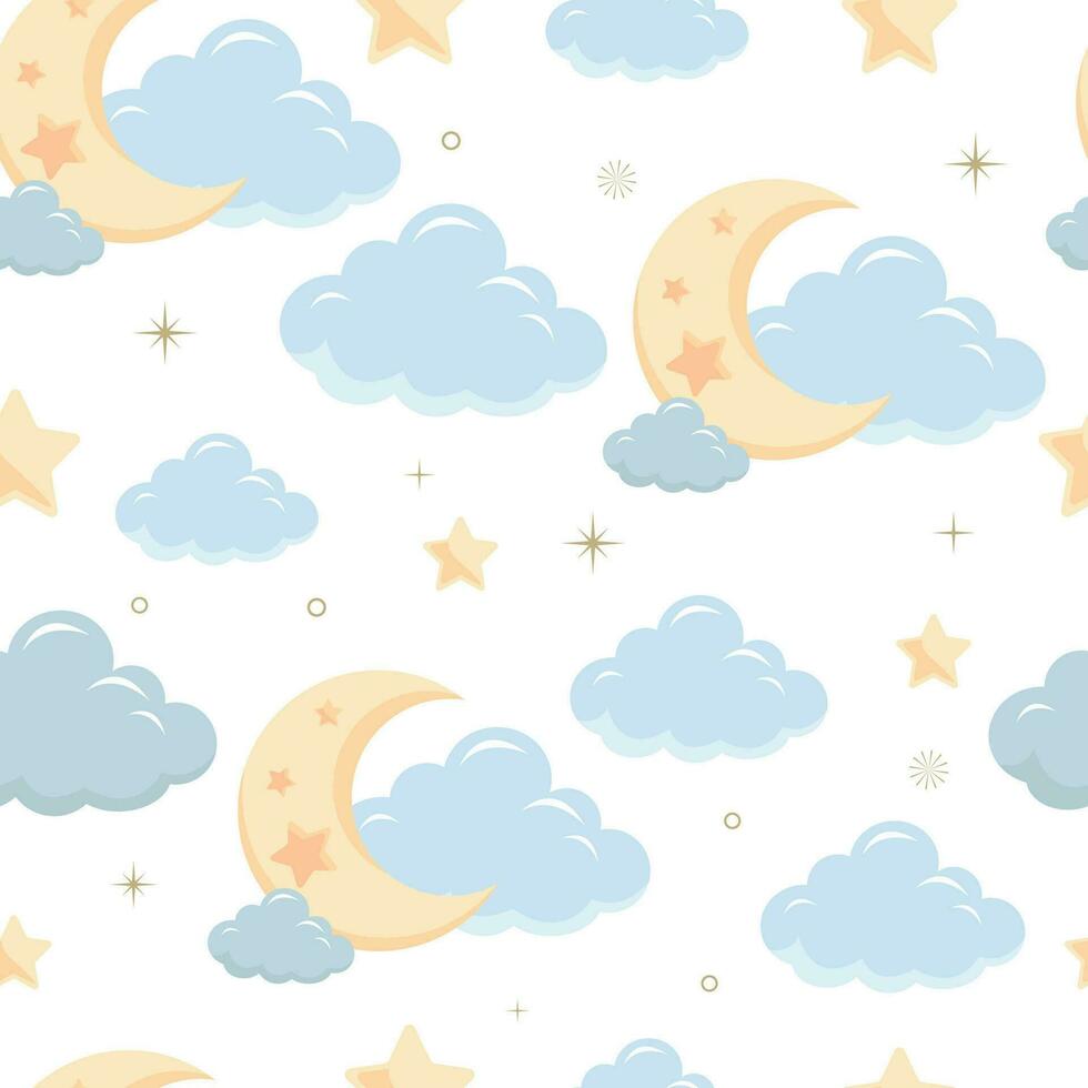 Baby shower seamless pattern for boy with balloon, cloud,sky, blue,star vector