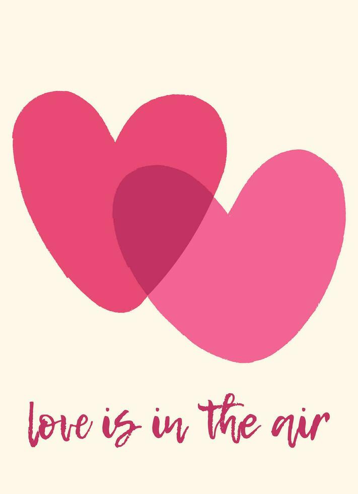 Modern abstract art design with two grunge textured hearts and typography. Valentines day concept. Template for card, poster, invitation, celebration, cover, sales vector