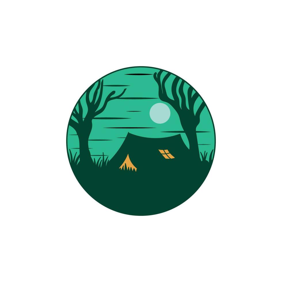 Circle Trees Forest with Tent for Outdoor Camp Scout Logo Illustration vector