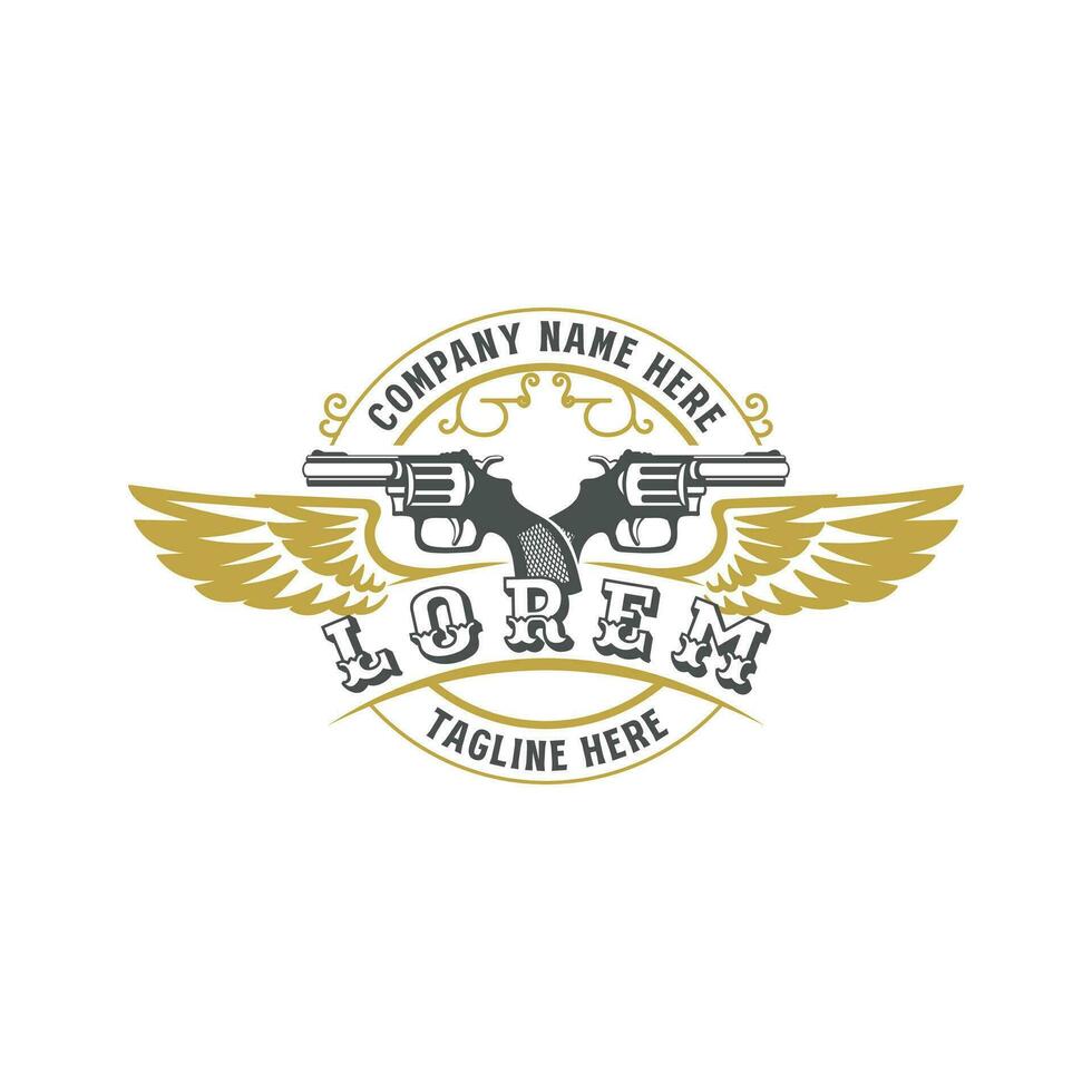 Vintage Retro Spread Wings and Cowboy Texas Crossed Guns Badge Emblem Logo vector