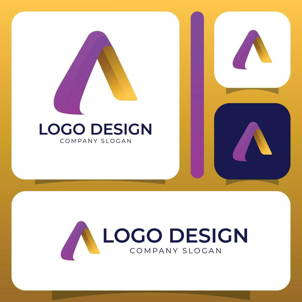 a letter logo design with a purple and gold color scheme vector