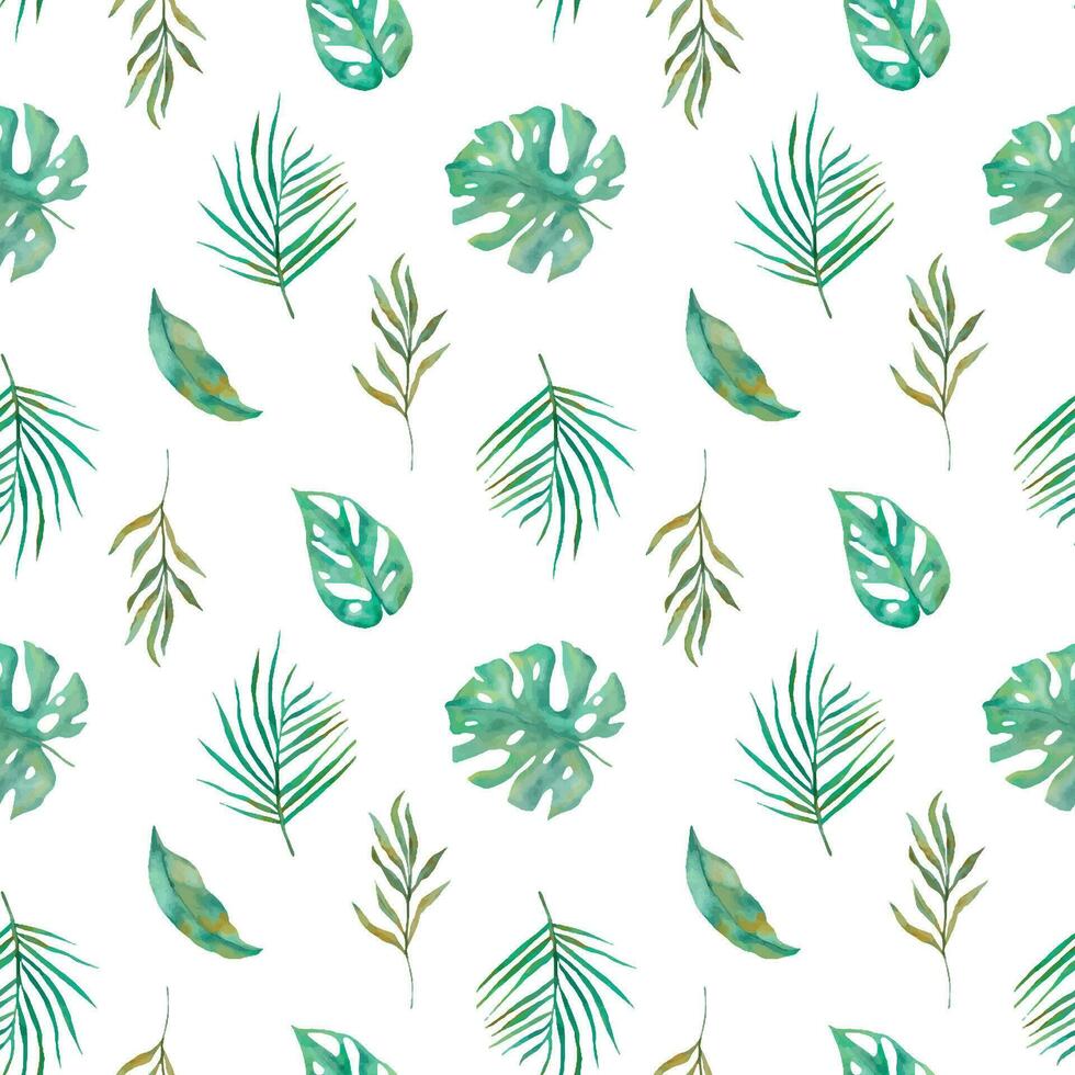 seamless pattern with monsters leaves. Watercolor pattern with leaves. A hand-drawn watercolor pattern with monsters leaves. watercolor floral illustration on a white background vector