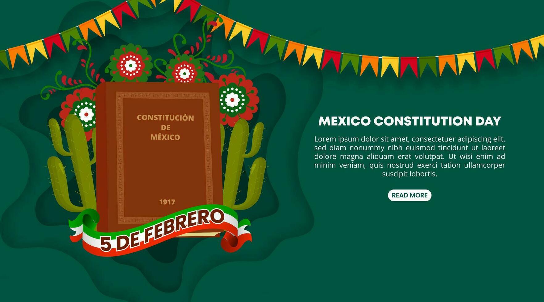 Dia de la constitucion de Mexico or Mexico Constitution Day background with the Mexican Constitution of 1917 and cutting paper style vector