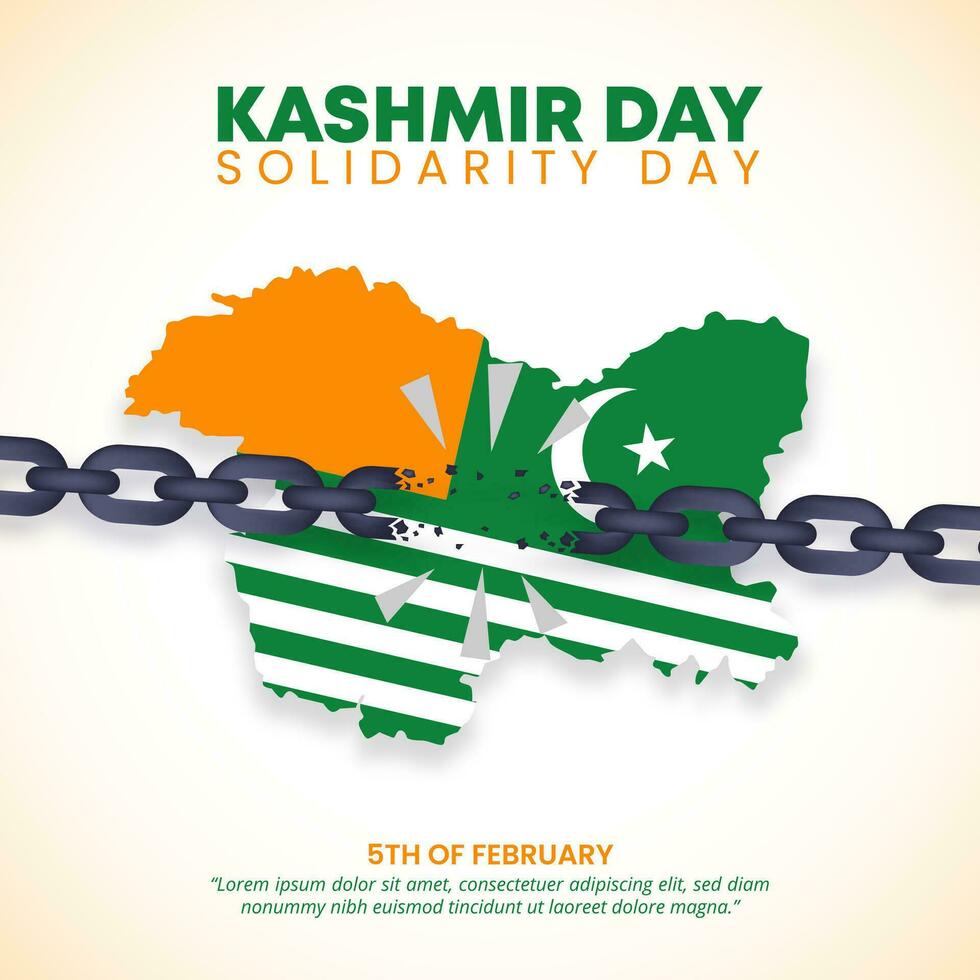 Kashmir Day Solidarity Day background with a Kashmir flag map and broken chain vector