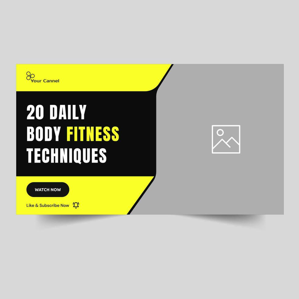Creative vector illustration body fitness video thumbnail banner design, exercise training techniques video cover banner design, editable vector eps 10 file format