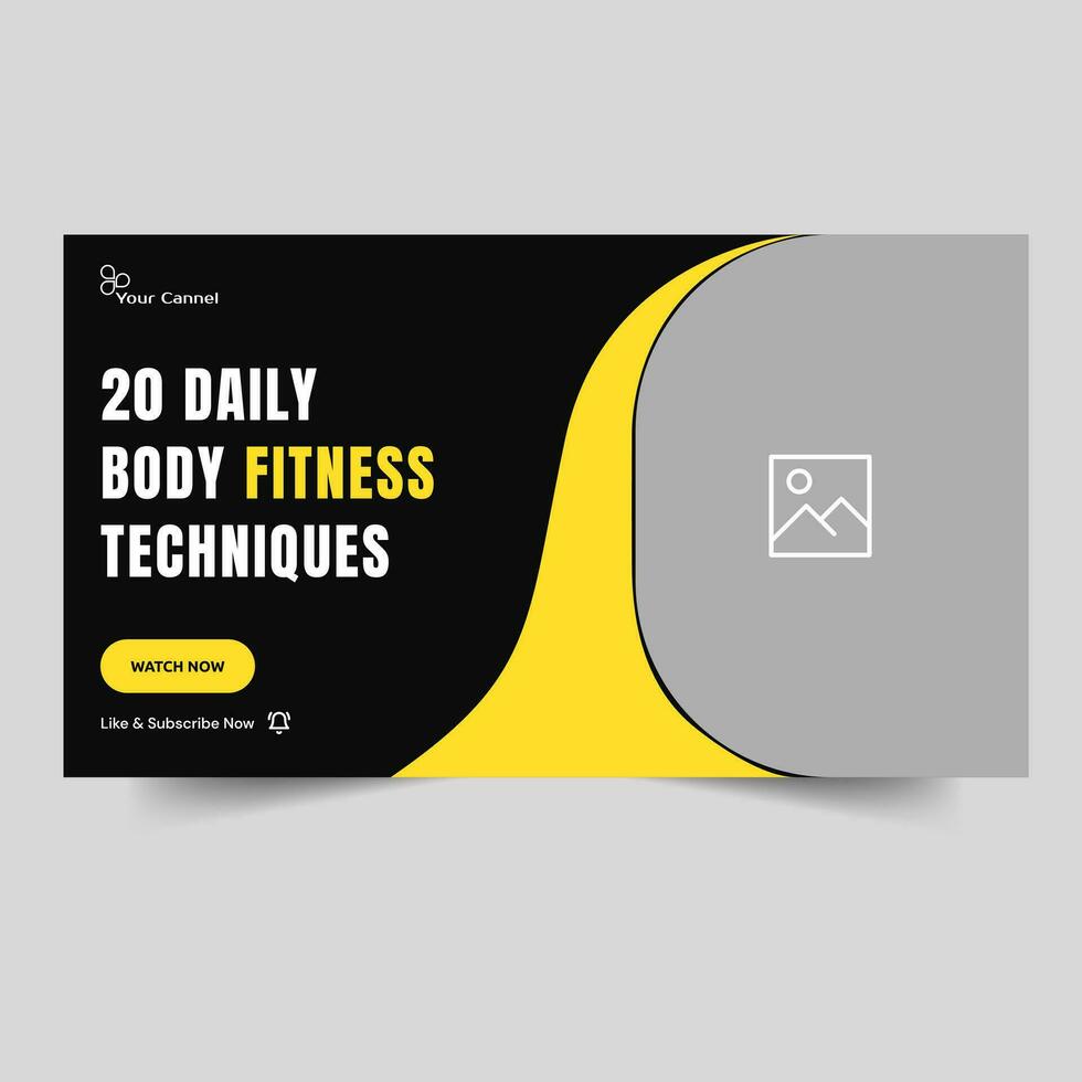 Video tutorial tips and tricks for fitness training thumbnail banner design, yoga and body fitness exercise video cover banner design, fully customizable vector eps 10 file format