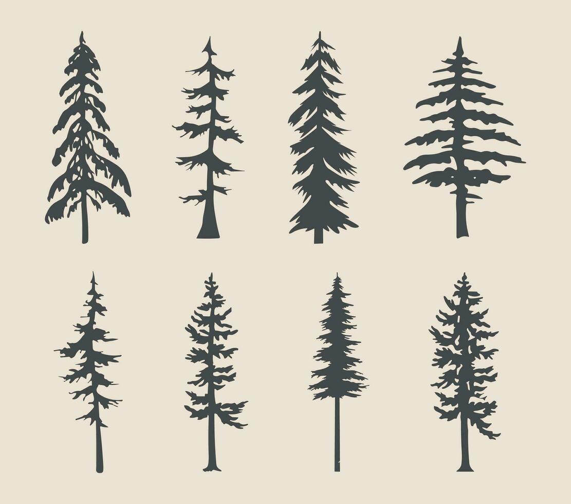 professional pine trees silhouette vector art