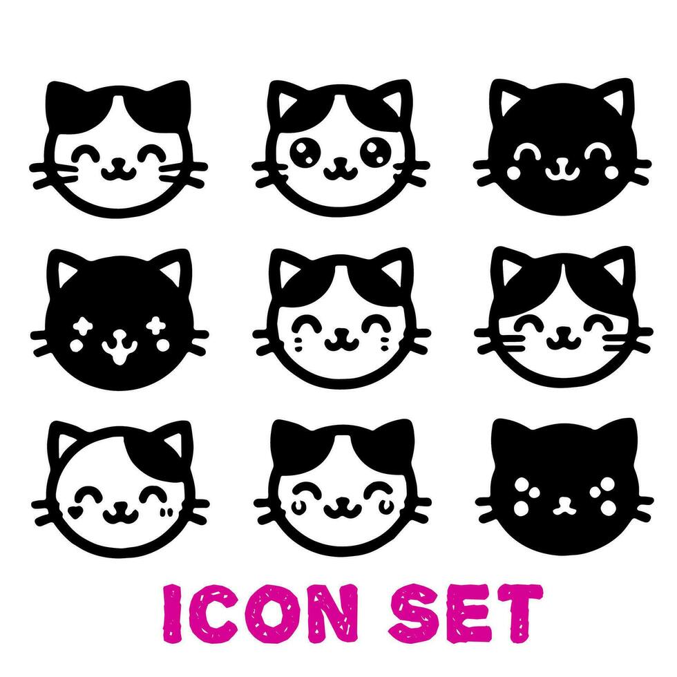 set of funny cats, icon set of cute cat vector