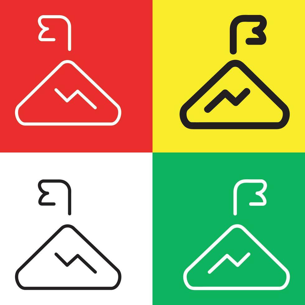 Mountain Vector Icon, Outline style icon, from Adventure icons collection, isolated on Red, Yellow, White and Green Background.