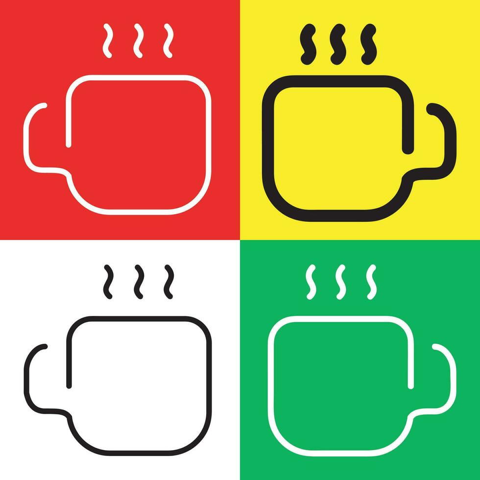 Mug Vector Icon, Outline style icon, from Adventure icons collection, isolated on Red, Yellow, White and Green Background.